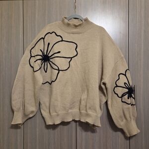 Beige Floral Sweater